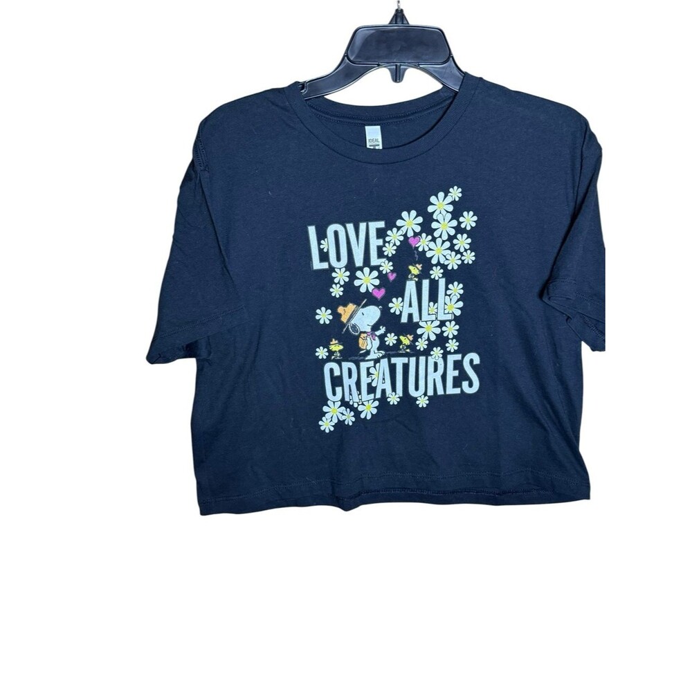 Next Level Peanuts Snoopy Woodstock Love All Creatures Floral Crop Top Tee- L